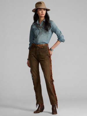 Suede-fringe Western Straight Jean