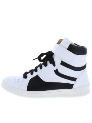 Kathleen220 Black White Two Tone Lace Up Sneaker Boot