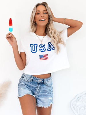 Usa Cotton Blend Cropped Tee