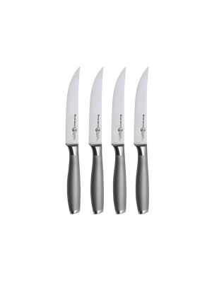 Messermeister Avanta Stainless Steel Fine Edge Steak Knife Set With Sandblasted Stainless Steel Handle, 4 Piece, Silver