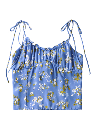 'isabella' Floral Ruched Tied Strap Cropped Top