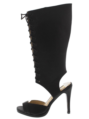 Dakota7 Black Pu Lace Up Heeled Boot