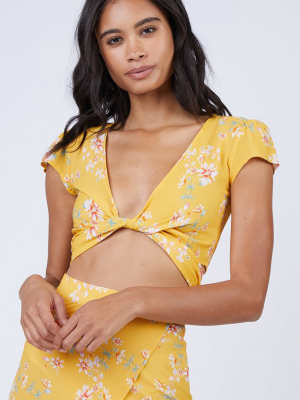 That's A Wrap Flutter Short Sleeves Crop Top - Touch Of Honey Floral Print