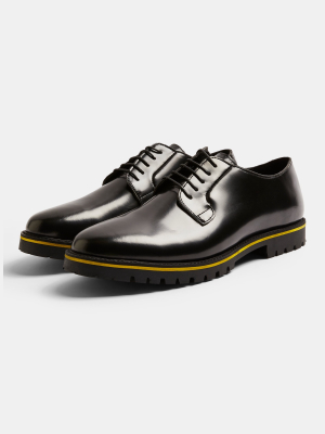 Black Leather Derby Shoes With Yellow Sole
