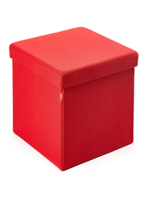 Kvell So3003-008 Kube 16x16x16 Inch Home Storage Cube Container Box And Ottoman Foot Rest Seating, Impulsive Red