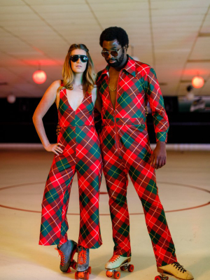 The Poinsettia Playgirl | Red Plaid Christmas Jumpsuit