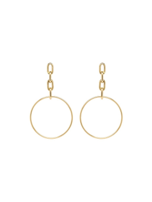 14k Large Square Oval Chain Drop Hoop Earrings