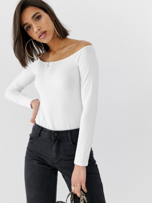 Asos Design Ultimate Off Shoulder Long Sleeve Top In White