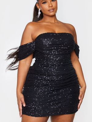 Plus Black Sequin Bardot Bodycon Dress