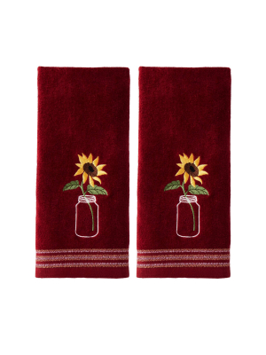 2pc Sunflower In Jar Hand Towel Set Burgundy - Skl Home