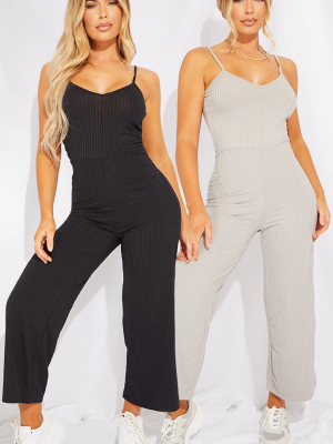 Black & Grey 2 Pack Ribbed Culotte Jumpsuit