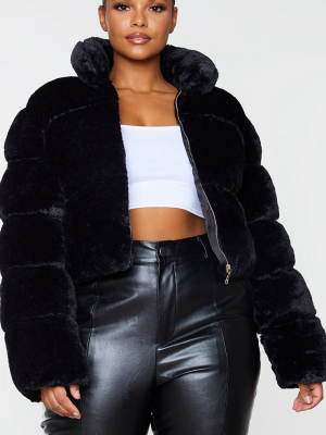 Plus Black Faux Fur Puffer Jacket