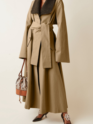 Check-detailed Cotton Gabardine Trench Coat