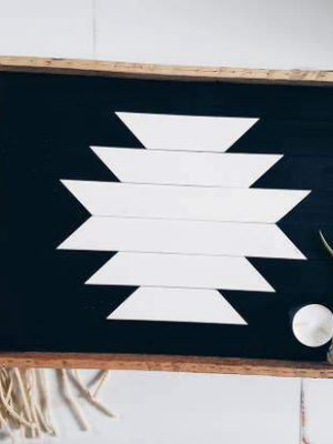 Handmade Reclaimed Wood Tray - Black &amp; White Geometric 14x10