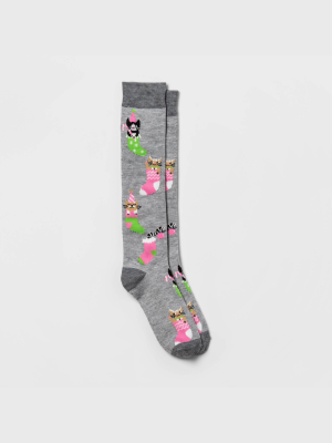 Women's Cats In Stockings Knee High Socks - Xhilaration™ Charcoal 4-10