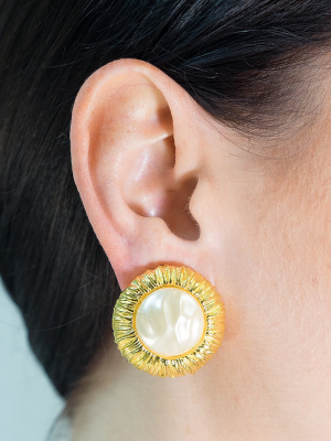 Pearl Button Clip Earrings