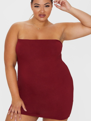 Plus Basic Burgundy Bandeau Bodycon Dress