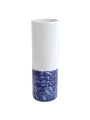 Vietri Viva Santorini Geo Tall Vase - Blue & White