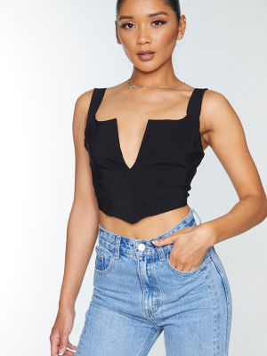 Black Bengaline V Front Crop Top