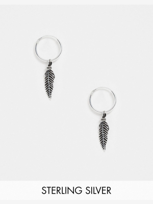 Kingsley Ryan Sterling Silver Leaf Drop Hoop Earrings