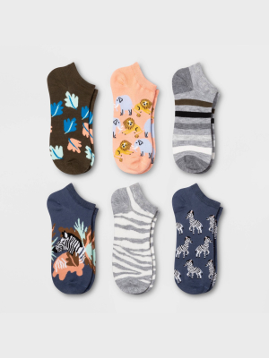 Women's Safari Animals 6pk Low Cut Socks - Xhilaration™ Navy/gray 4-10
