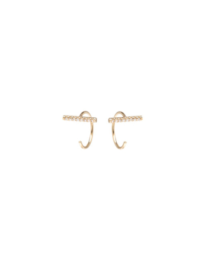 14k Pave Diamond Bar Reversible Open Hoop Earrings