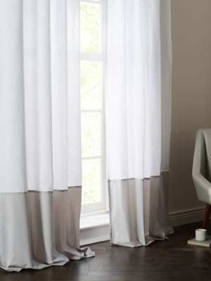 Belgian Flax Linen Velvet Colorblock Curtain - White/frost