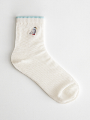 Bird Embroidered Ankle Socks