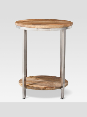 Berwyn Large Round End Table Metal And Wood Brown - Threshold™