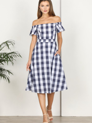 Daisy Off The Shoulder Gingham Dress