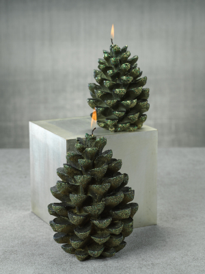 Green Velvet Pinecone Candle W/glitter