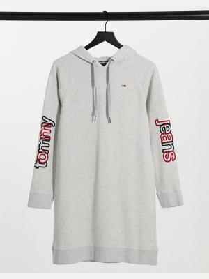 Tommy Jeans Long Sleeve Dress With Arm Logo In Gray