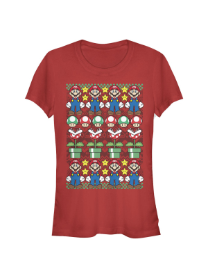 Junior's Nintendo Ugly Christmas Mario T-shirt