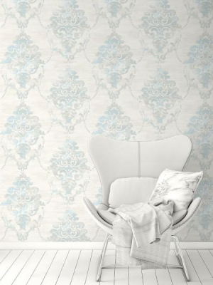 Damask Wallpaper In Off-white And Tan From The French Impressionist Collection By Seabrook Wallcoverings