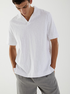 Open Collar Cotton Polo Shirt