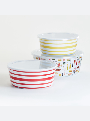 Backyard Barbecue Melamine Storage Bowls, Set Of 3