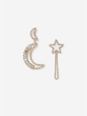 **moon Star Mismatched Drop Earrings