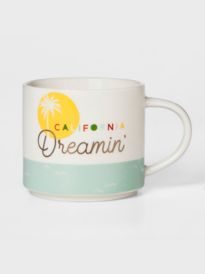 16oz Stoneware California Dreamin' Mug White/green - Threshold™