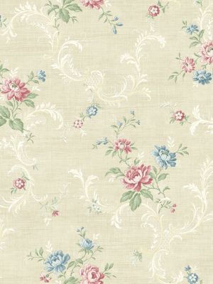 Tossed Floral Scroll Wallpaper In Warm Primary From The Vintage Home 2 Collection By Wallquest