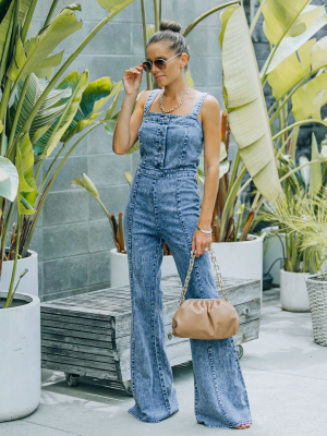 Connor Cotton Blend Denim Flare Jumpsuit - Denim Acid