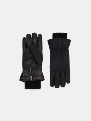 Padded Gloves In Wool And Leather