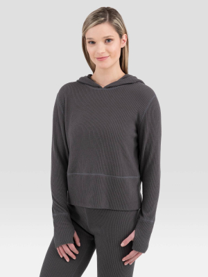 Wander By Hottotties Women's Plush Ribbed Thermal Hoodie - Gray