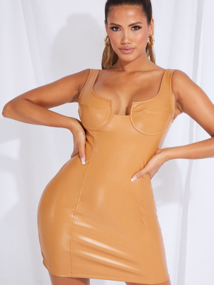 Shape Tan Pu Cup Detail Bodycon Dress