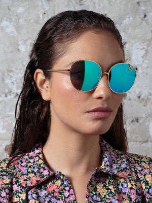 Hannah Cat Eye Sunglasses In Yellow Gold And Blue