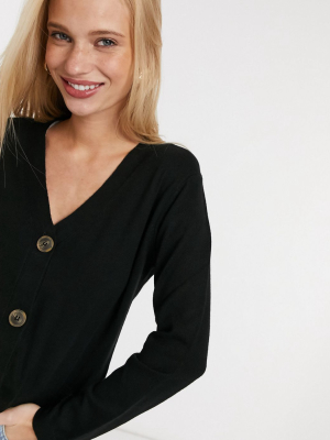 Mango Button Front Cardigan In Black