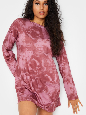 Petite Burgundy Tie Dye Long Sleeve Oversized...