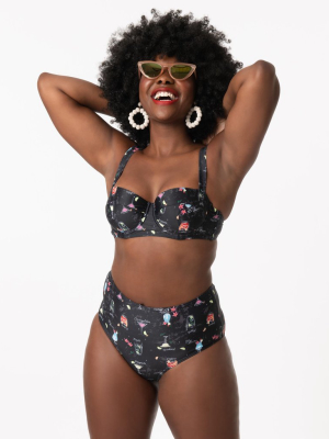 Collectif Black & Cocktail Menu Print Swim Bottom