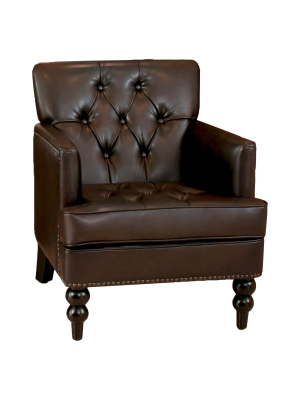 Malone Leather Club Chair - Brown - Christopher Knight Home