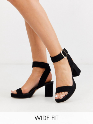 Asos Design Wide Fit Hopscotch Platform Heeled Sandals In Black