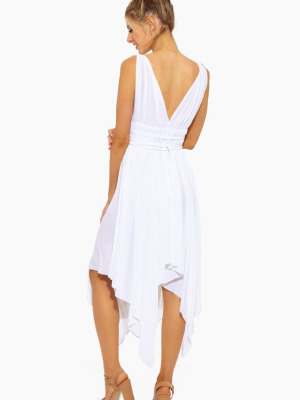 Goddess Asymmetric Midi Dress - White